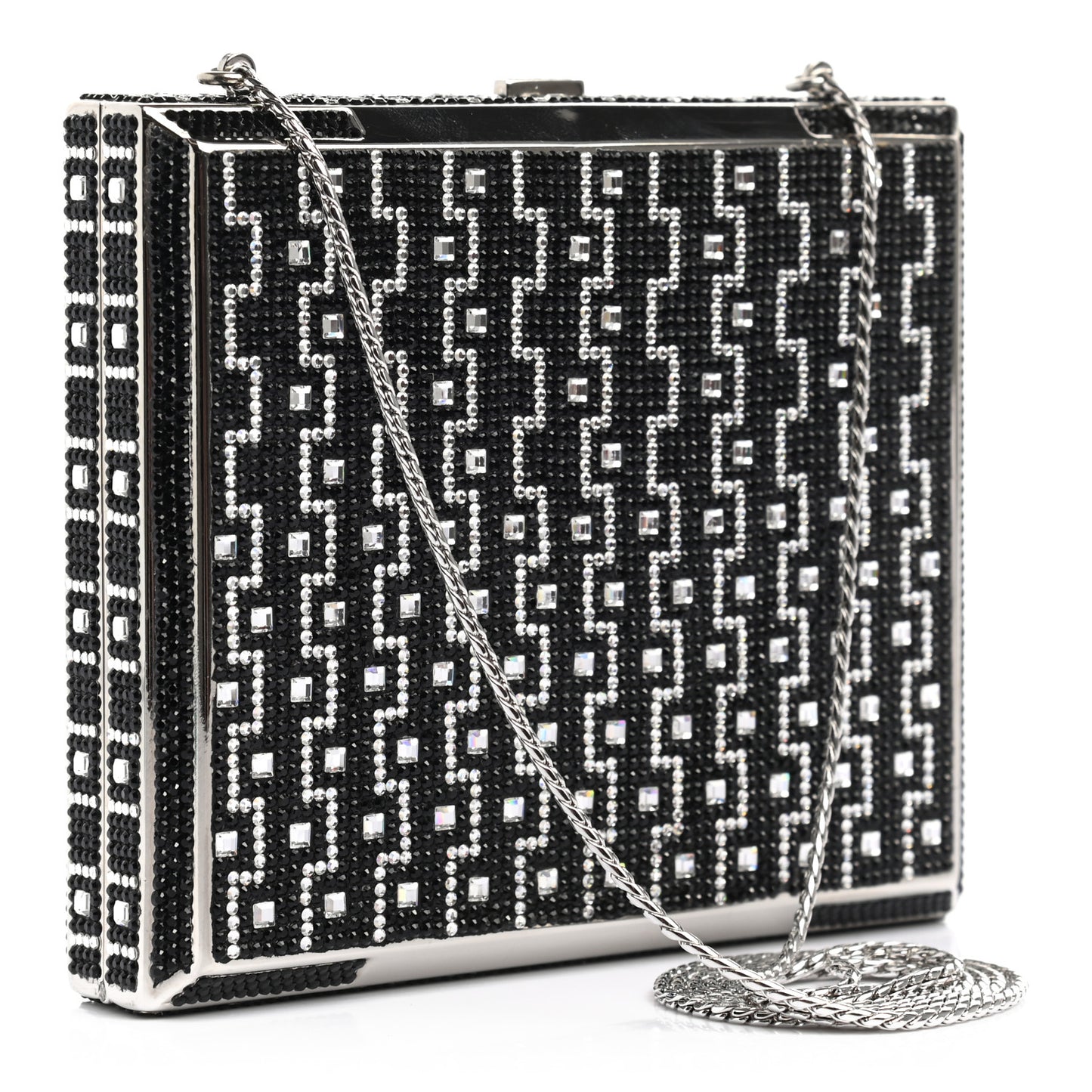Crystal Minaudiere Clutch Black Silver