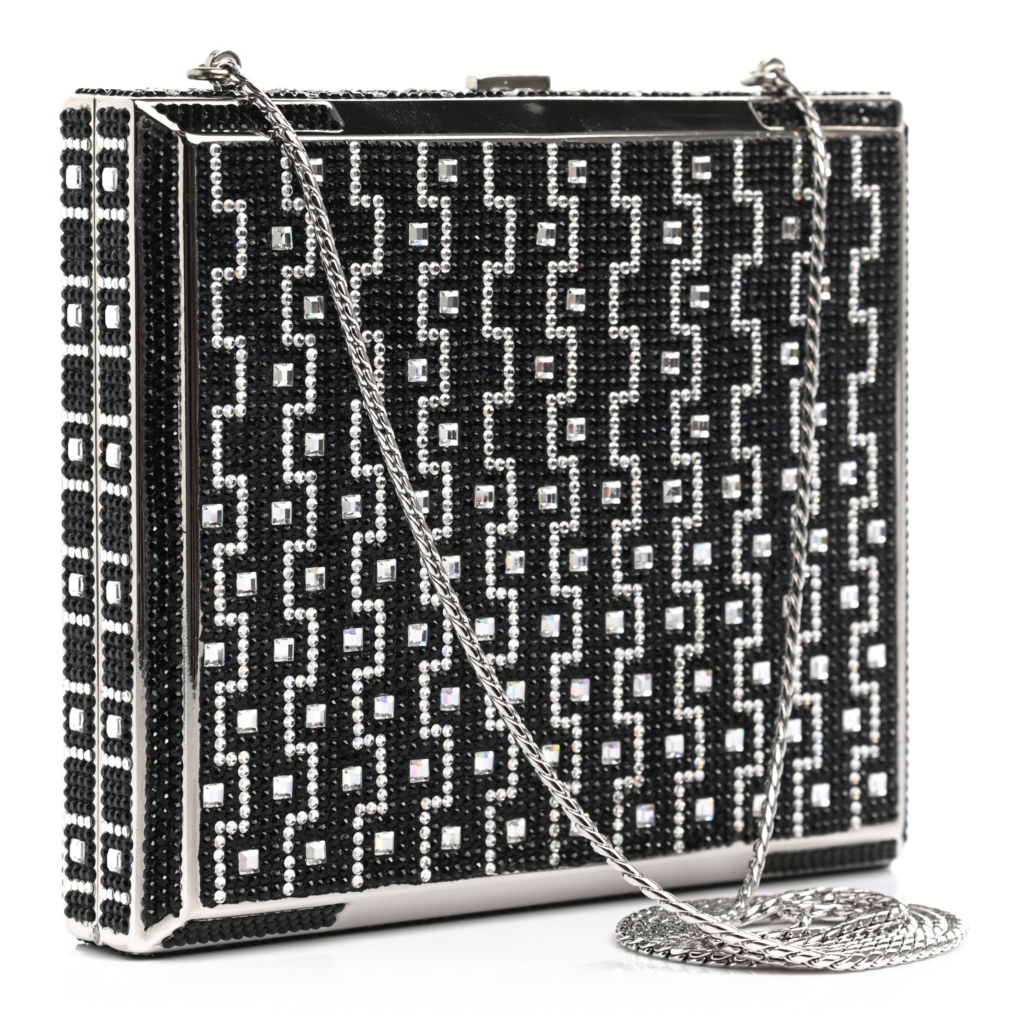 Judith Leiber Crystal Minaudiere Clutch Black Silver 2 of 10