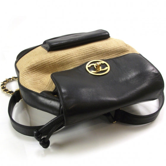 Leather Straw Backpack