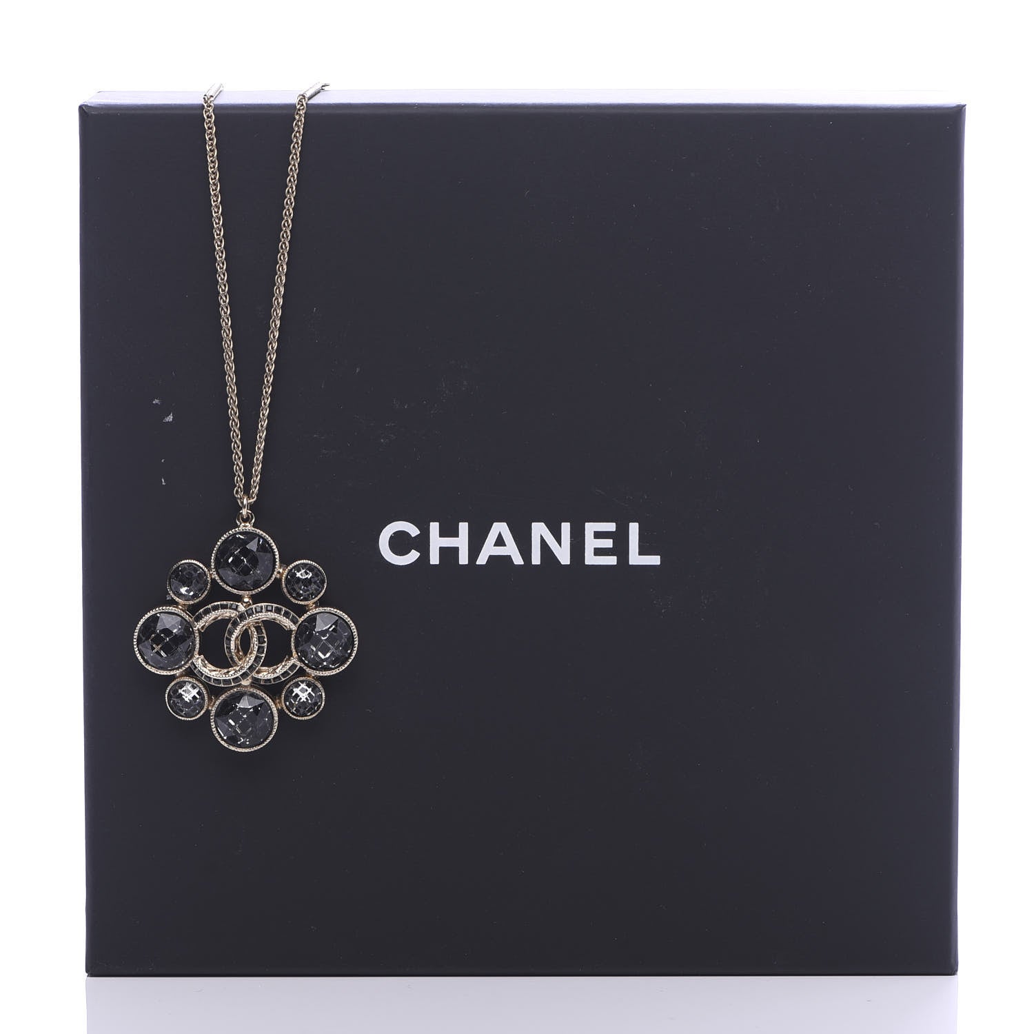 Chanel Gripoix Poured Glass Crystal CC Pendant Necklace Black Gold 7 of 7