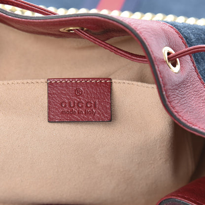 Gucci Suede Calfskin Web Medium Rajah Bucket Bag New Blue Romantic Cherry 6 of 11