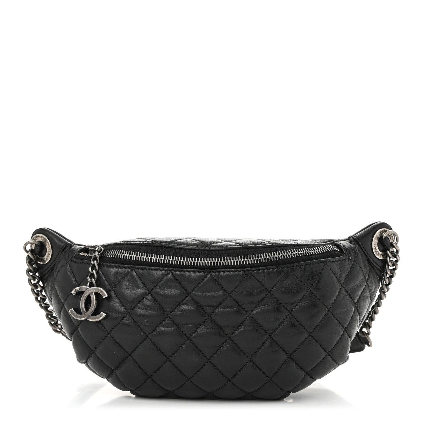 Lambskin Quilted Banane Waist Bag Fanny Pack Black