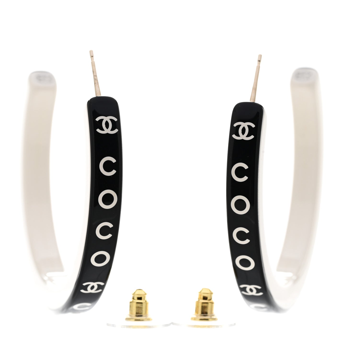 Resin Logo Hoop Earrings Black White