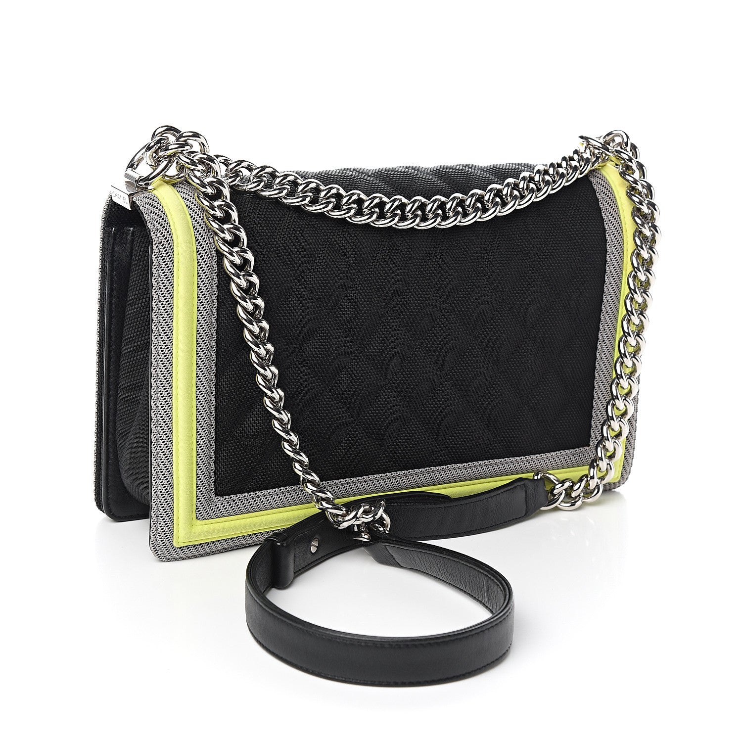 Chanel Canvas Quilted New Medium Fluo Boy Flap Black Grey Yellow 2 of 9