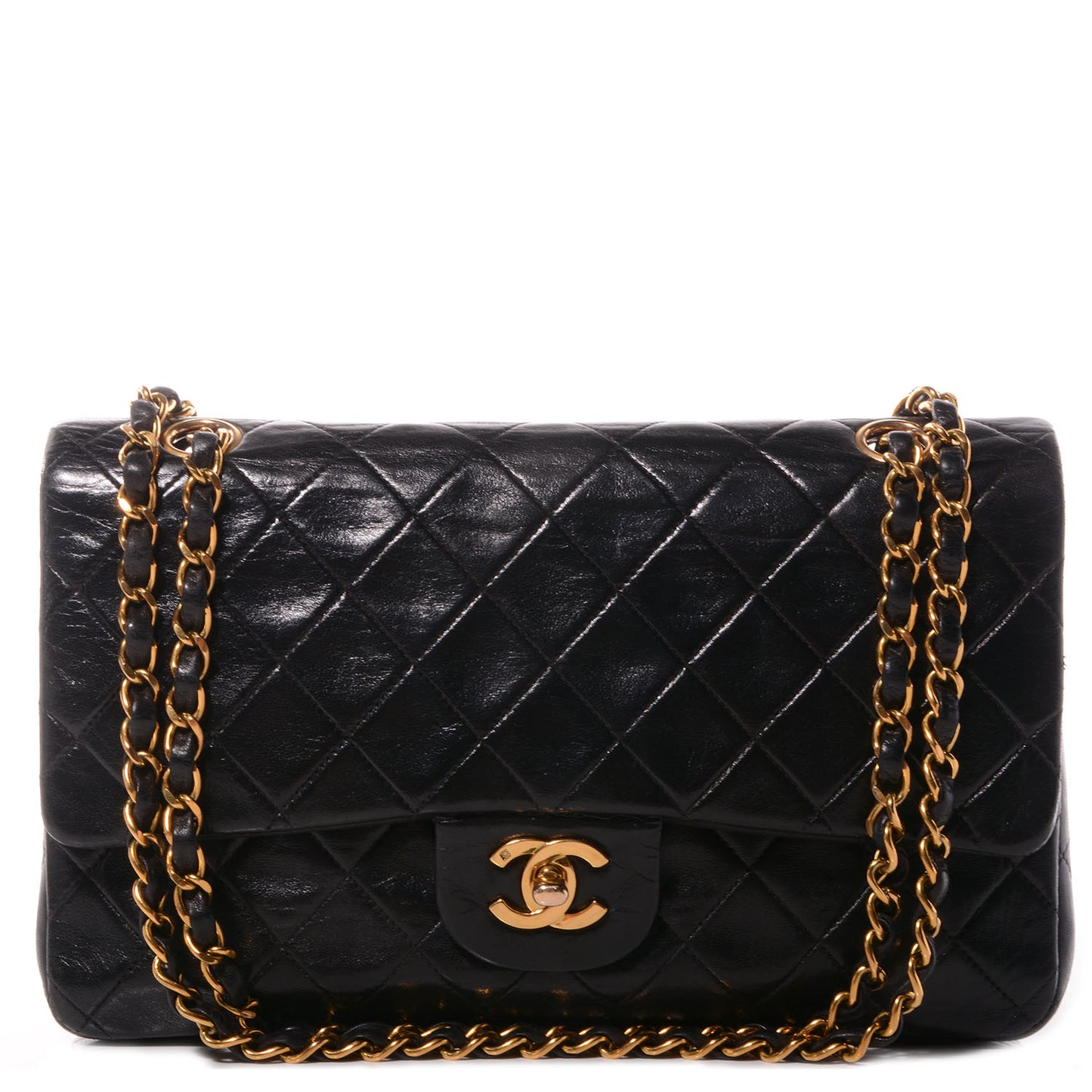 Lambskin Medium Double Flap Black