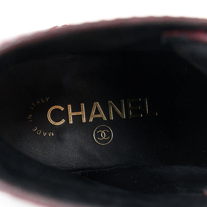 Chanel Shiny Calfskin Velvet Pearl Combat Short Boots 39 Burgundy 8 of 9