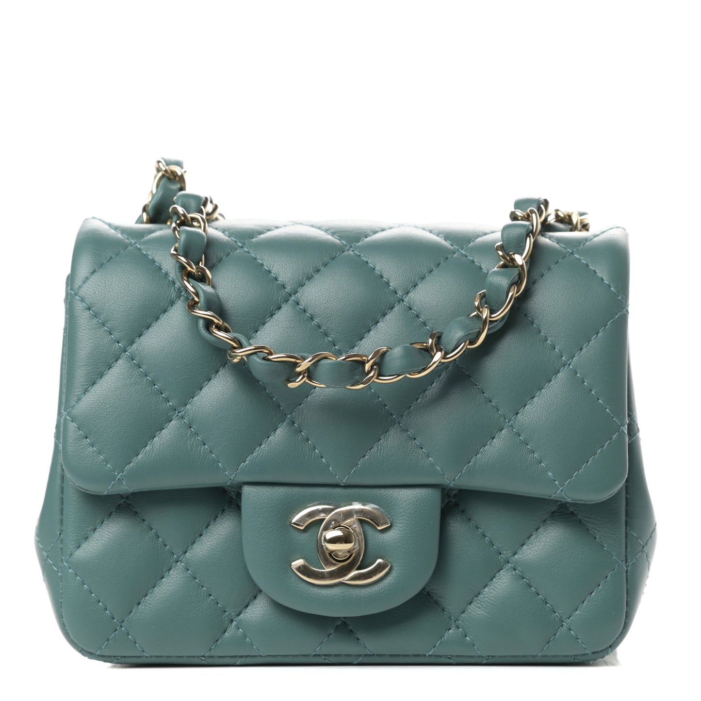 Lambskin Quilted Mini Square Flap Green