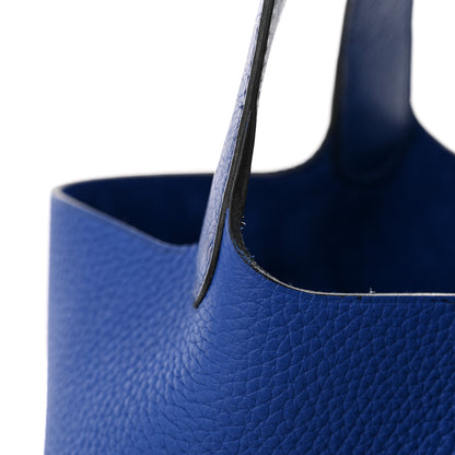 Hermes Taurillon Clemence Ostrich Touch Picotin Lock 22 Bleu Electrique 12 of 13