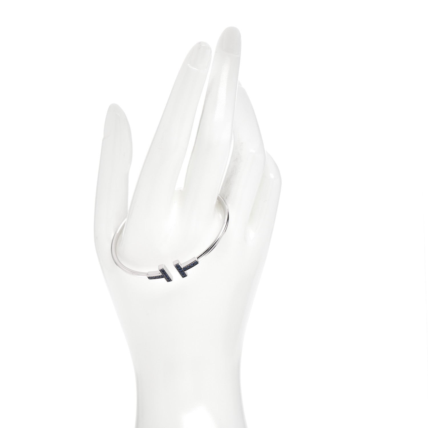 Tiffany 18K White Gold Blue Sapphire T Wire Bracelet 2 of 4