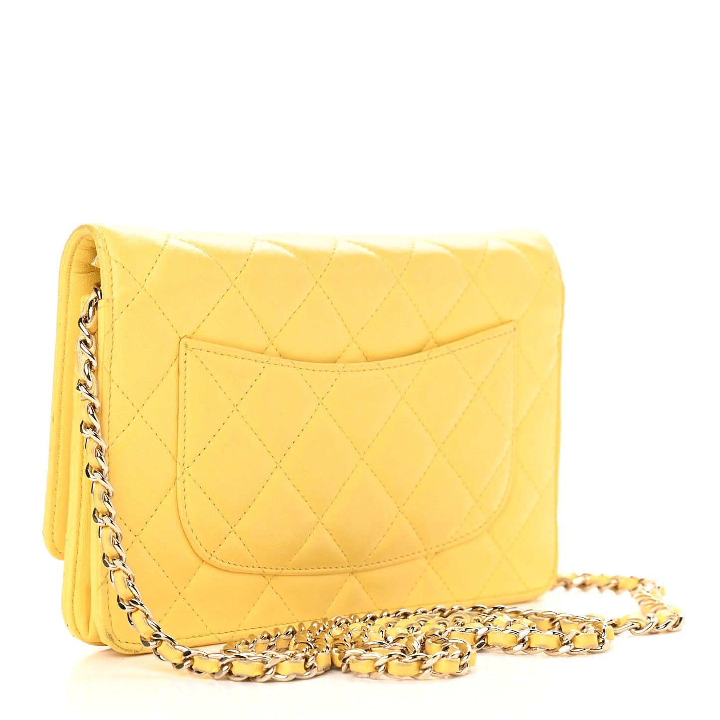 Lambskin Quilted Wallet on Chain WOC Yellow