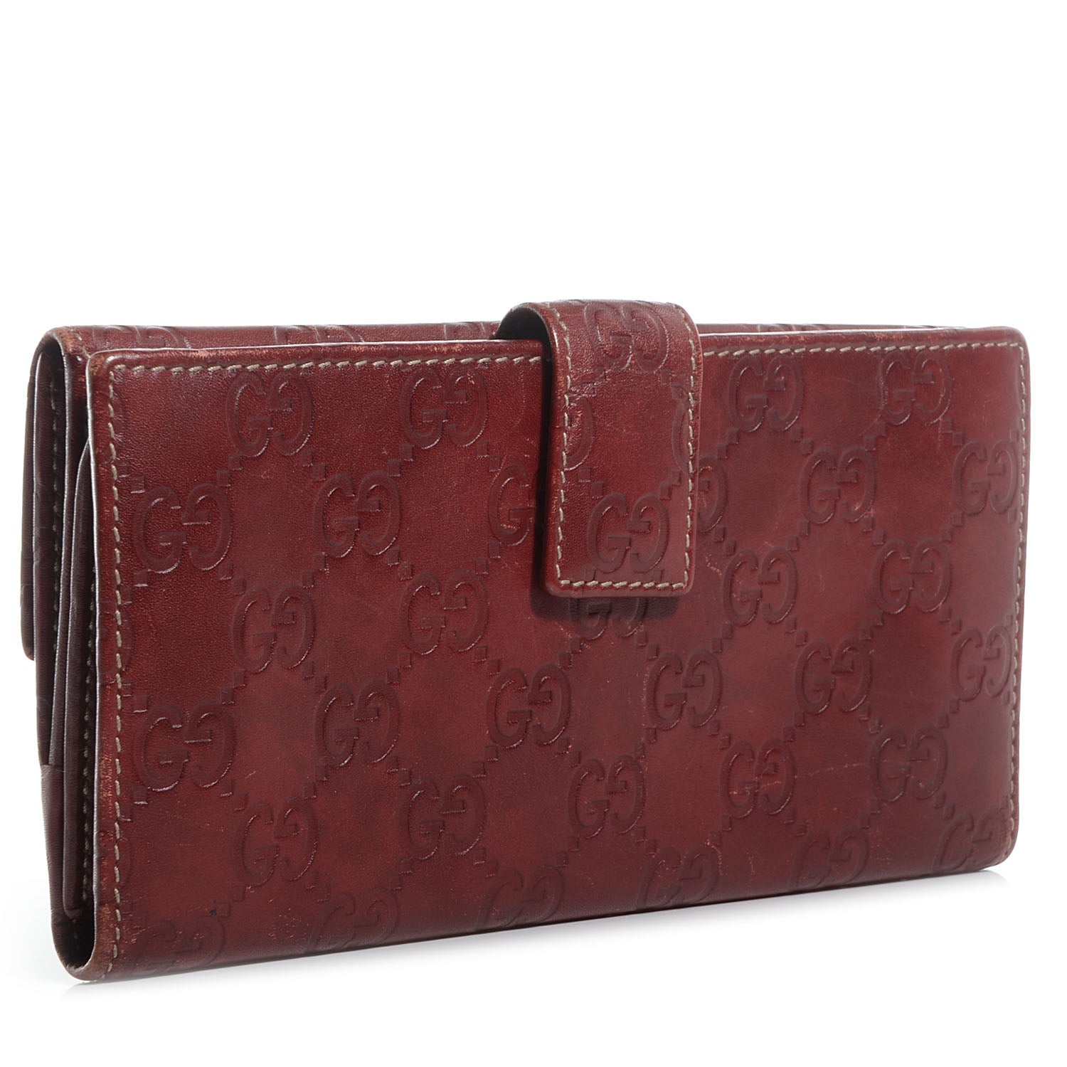 Gucci Guccissima Margaux Calfskin Metal Bar Continental Flap Wallet Dark Red 3 of 8