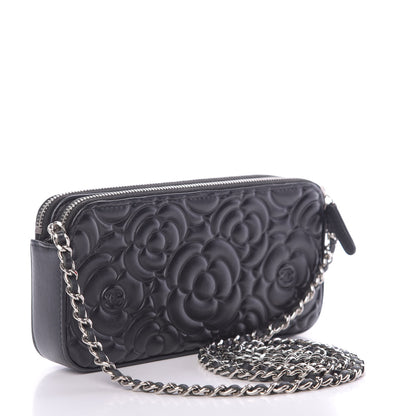 Chanel Lambskin Camellia Embossed Small Clutch With Chain Black 3 of 16