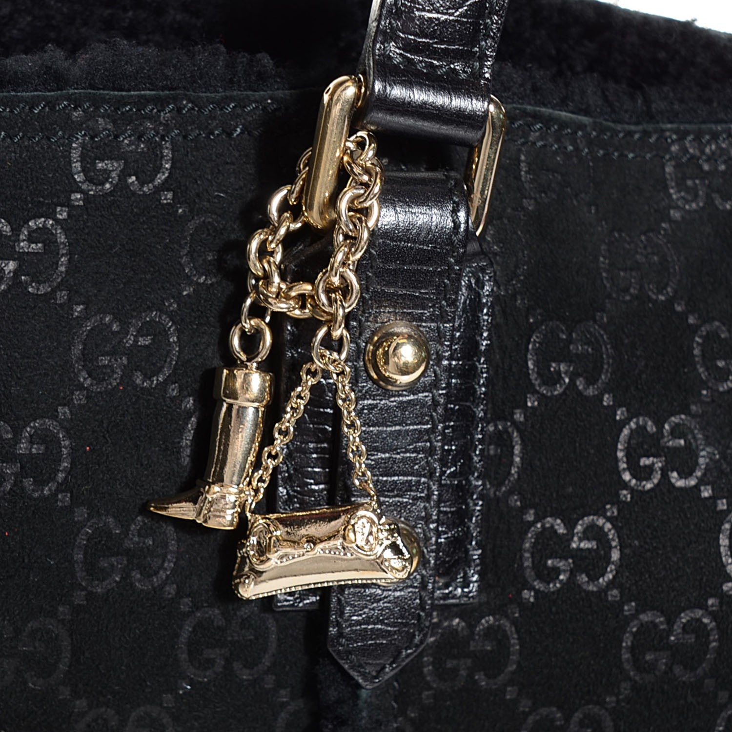 Gucci Suede Shearling Guccissima Jolicoeur Tote Black 6 of 6