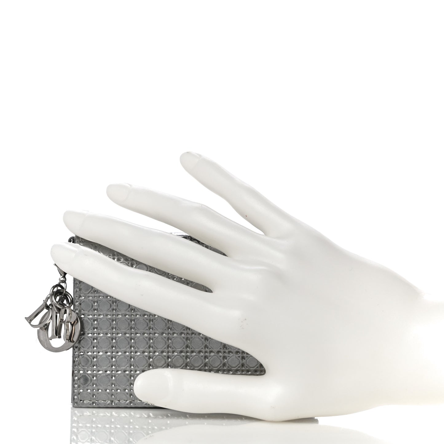 Metallic Patent Micro-Cannage Lady Dior Card Holder Silver