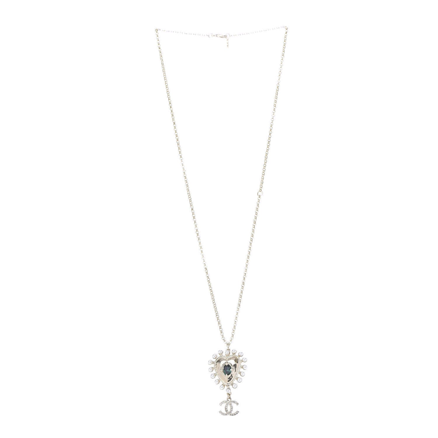 Chanel Pearl CC Chain Heart Medallion Necklace Gold 3 of 5