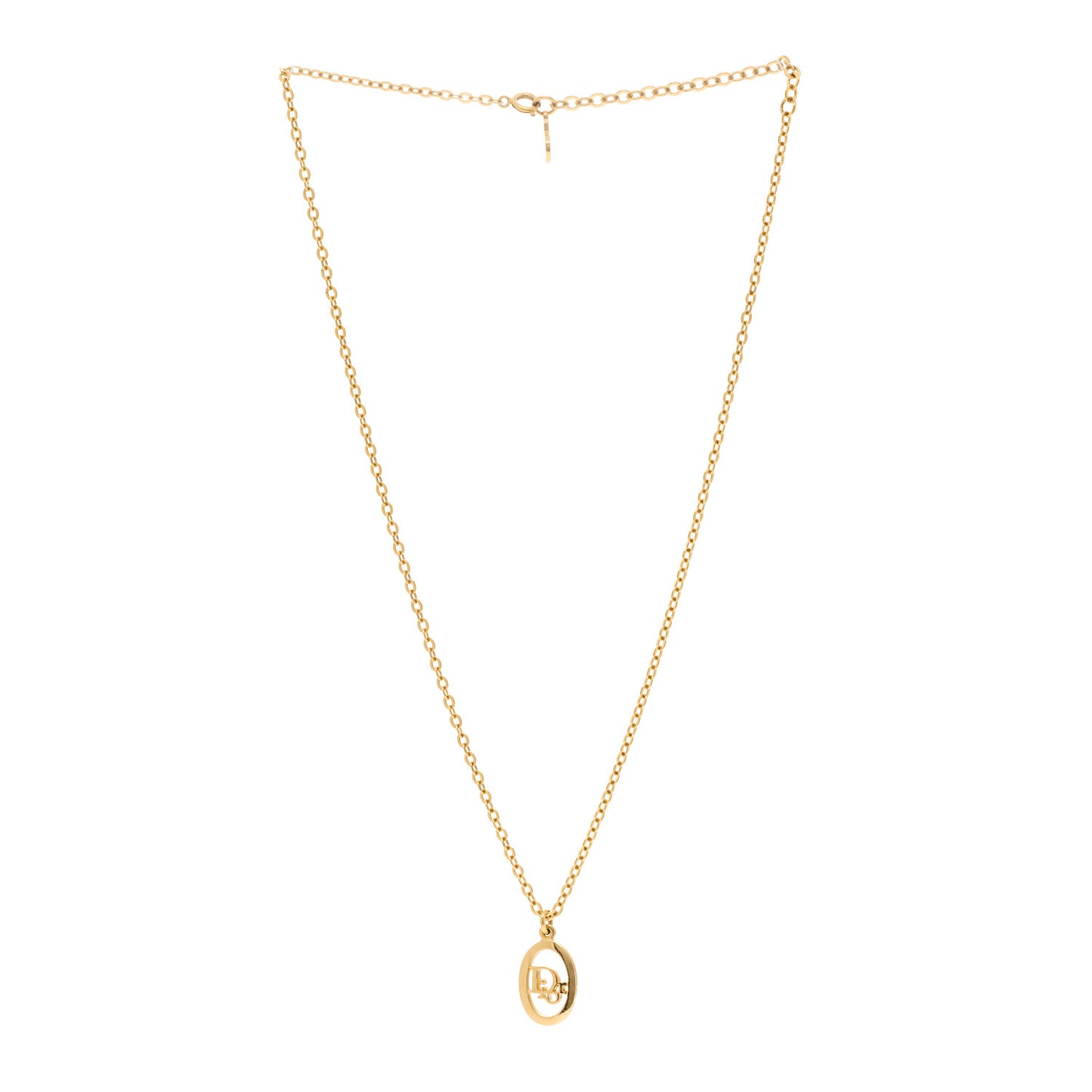Metal CD Logo Oval Pendant Necklace Gold