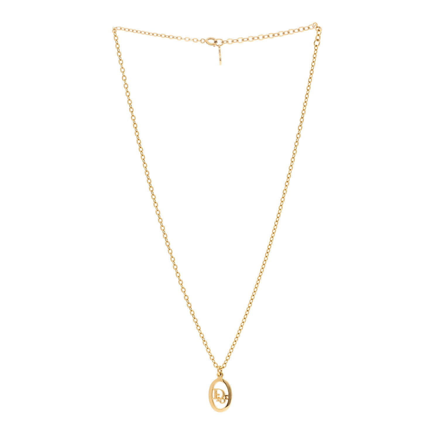 Christian Dior Metal CD Logo Oval Pendant Necklace Gold 3 of 5