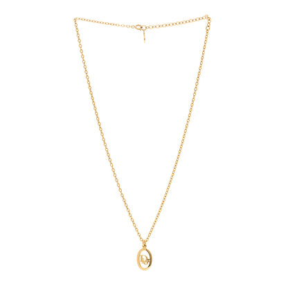 Christian Dior Metal CD Logo Oval Pendant Necklace Gold 3 of 5