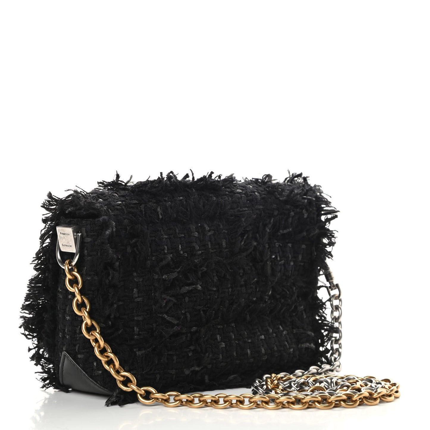 Tweed Frayed Extra Small Courier Shoulder Bag Black