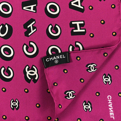 Chanel Silk Twill CC Coco Scarf Hair Tie Fuchsia Black White 3 of 3