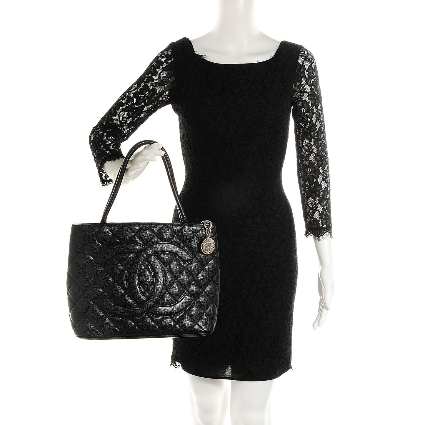 Caviar Quilted Medallion Tote Black