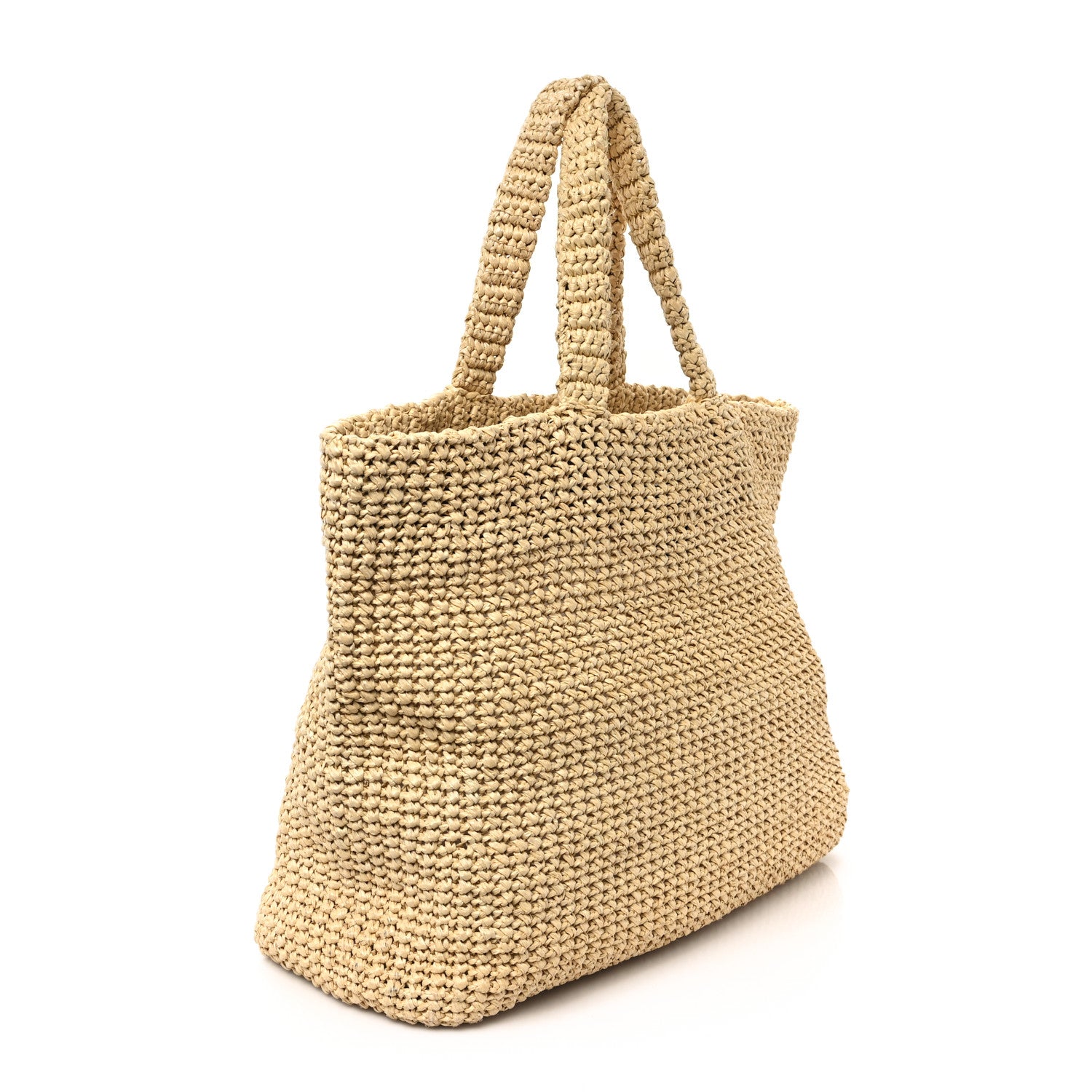 Prada Yarn Raffia Effect Crochet Embroidered Logo Tote Naturale 3 of 11