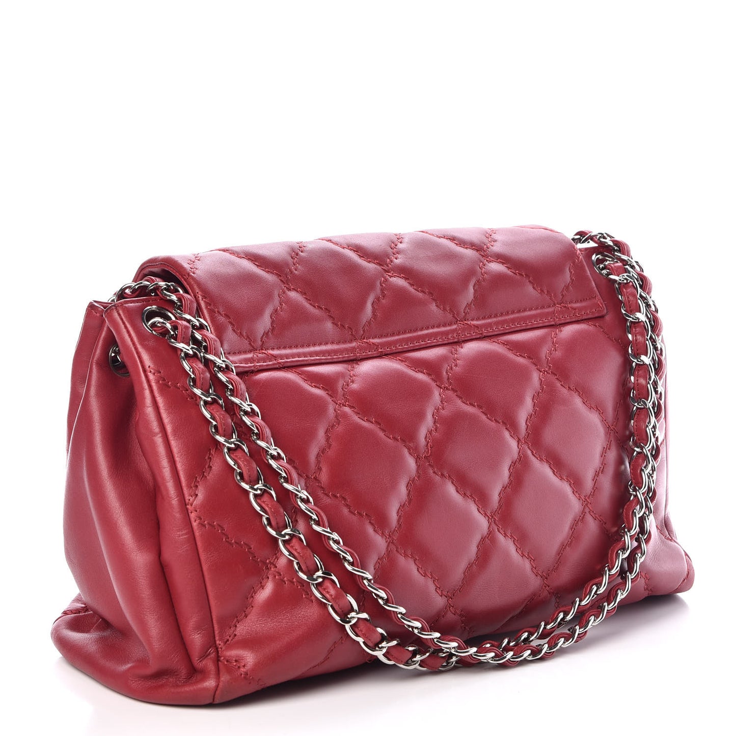 Calfskin Double Stitch Large Hamptons Flap Bag Red