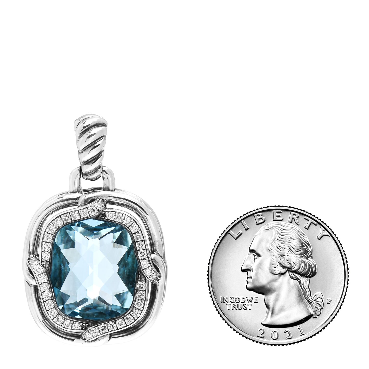 Sterling Silver Diamond Blue Topaz 19mm Labyrinth Pendant