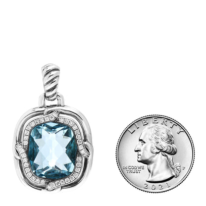 David Yurman Sterling Silver Diamond Blue Topaz 19mm Labyrinth Pendant 2 of 3