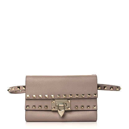Valentino Garavani Grainy Calfskin Rockstud Double Flap Belt Bag Poudre 1 of 6