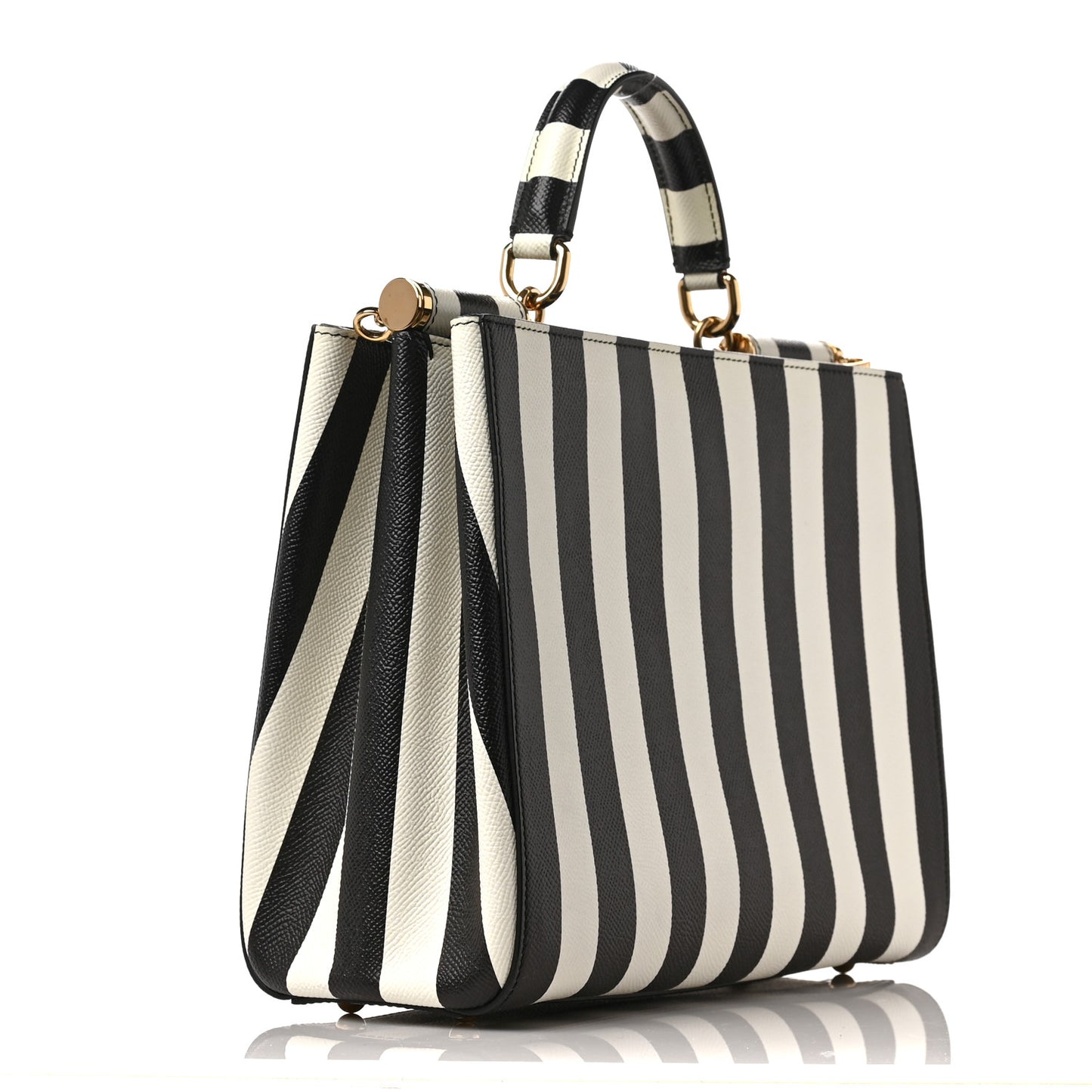 Dauphine Striped Top Handle Satchel Black White