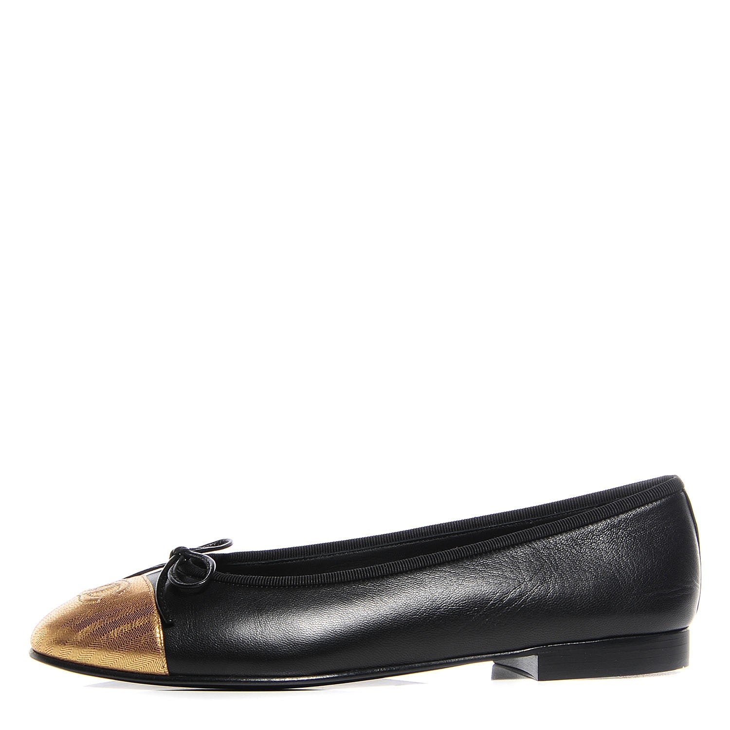 Chanel Lambskin Cap Toe Ballerina Flats 38.5 Black Gold 1 of 8