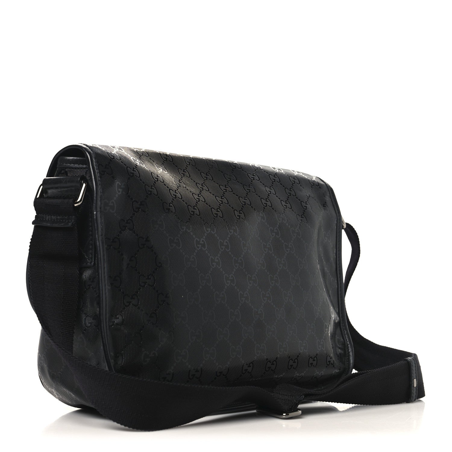 Gucci Imprime Monogram Medium Double Buckle Flap Messenger Bag Black 3 of 10
