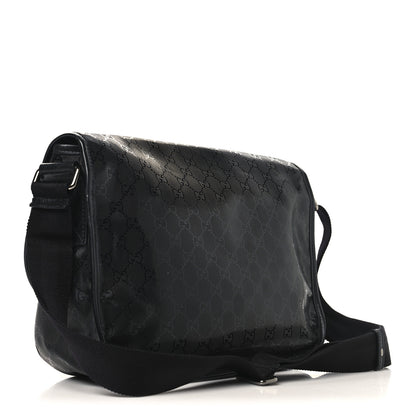 Gucci Imprime Monogram Medium Double Buckle Flap Messenger Bag Black 3 of 10