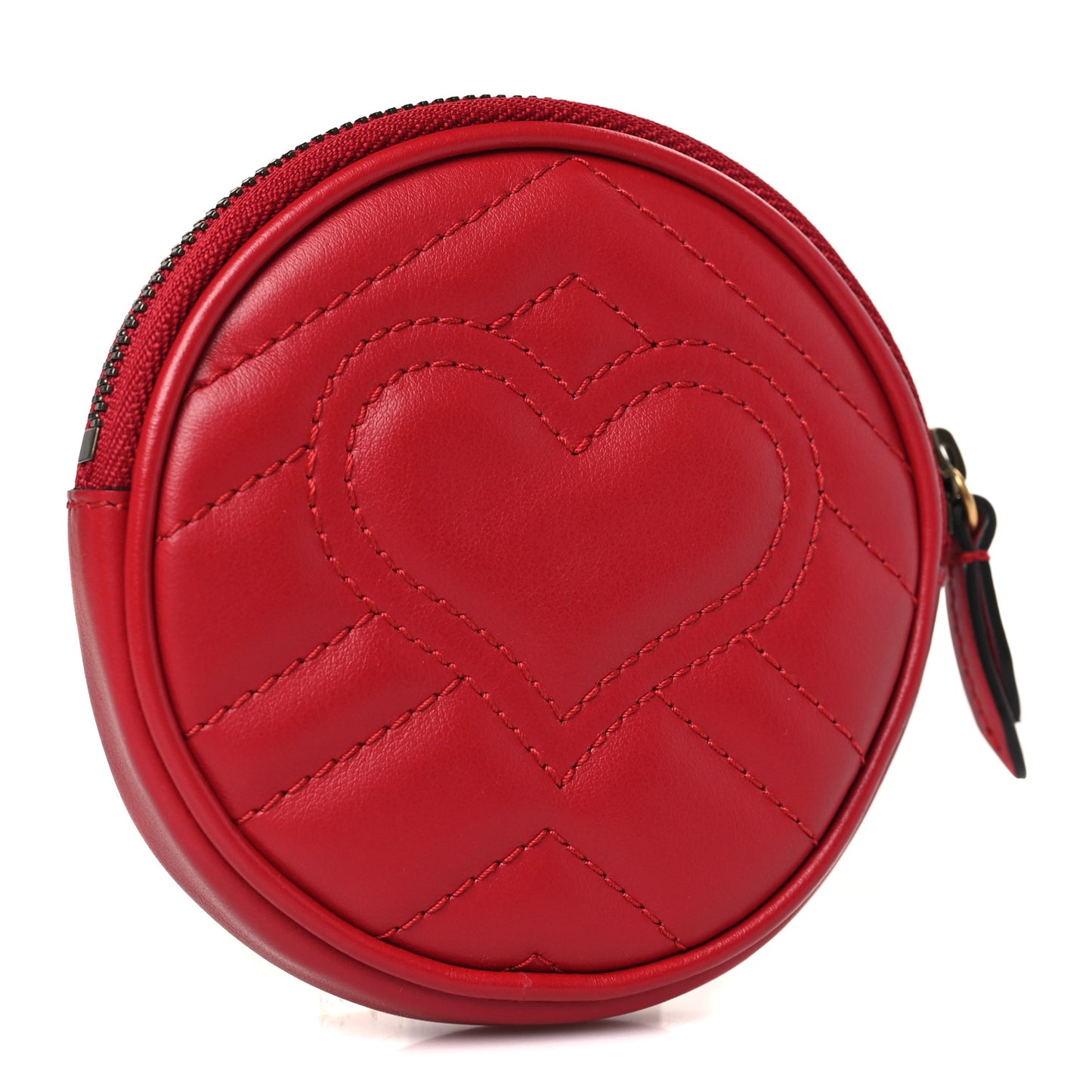 Calfskin Matelasse GG Marmont Round Coin Purse Hibiscus Red