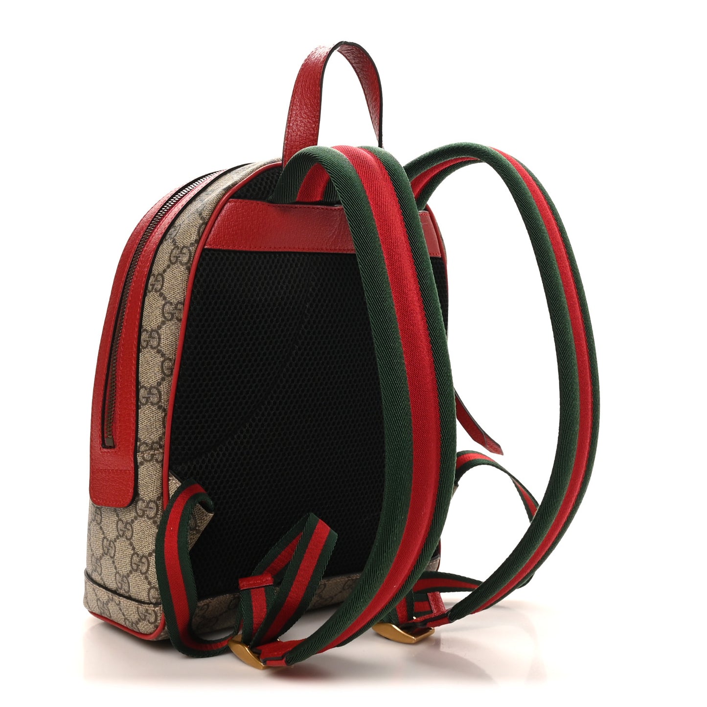 GG Supreme Monogram Web Bosco Patch Dome Backpack Beige Malva Hibiscus Red