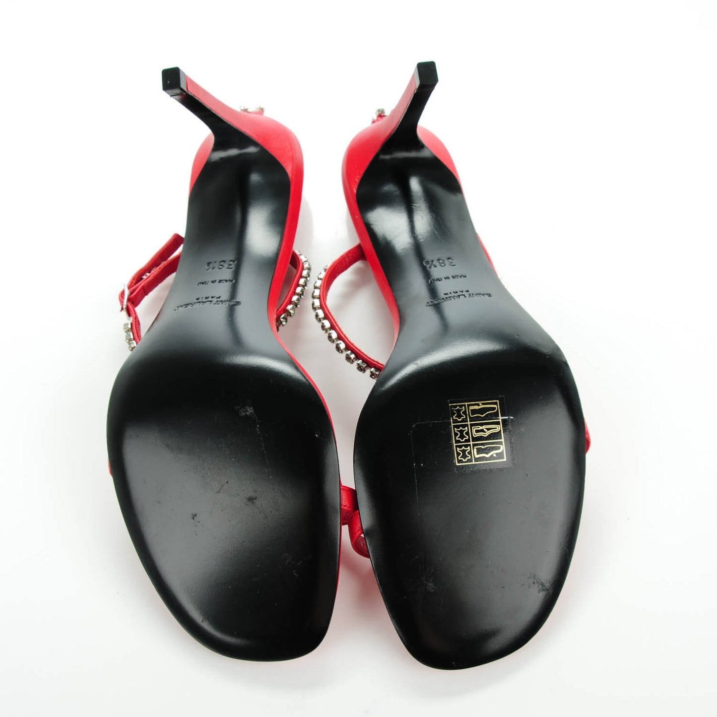 Crystal Calfskin Kate Ankle Strap Sandals 38.5 Red