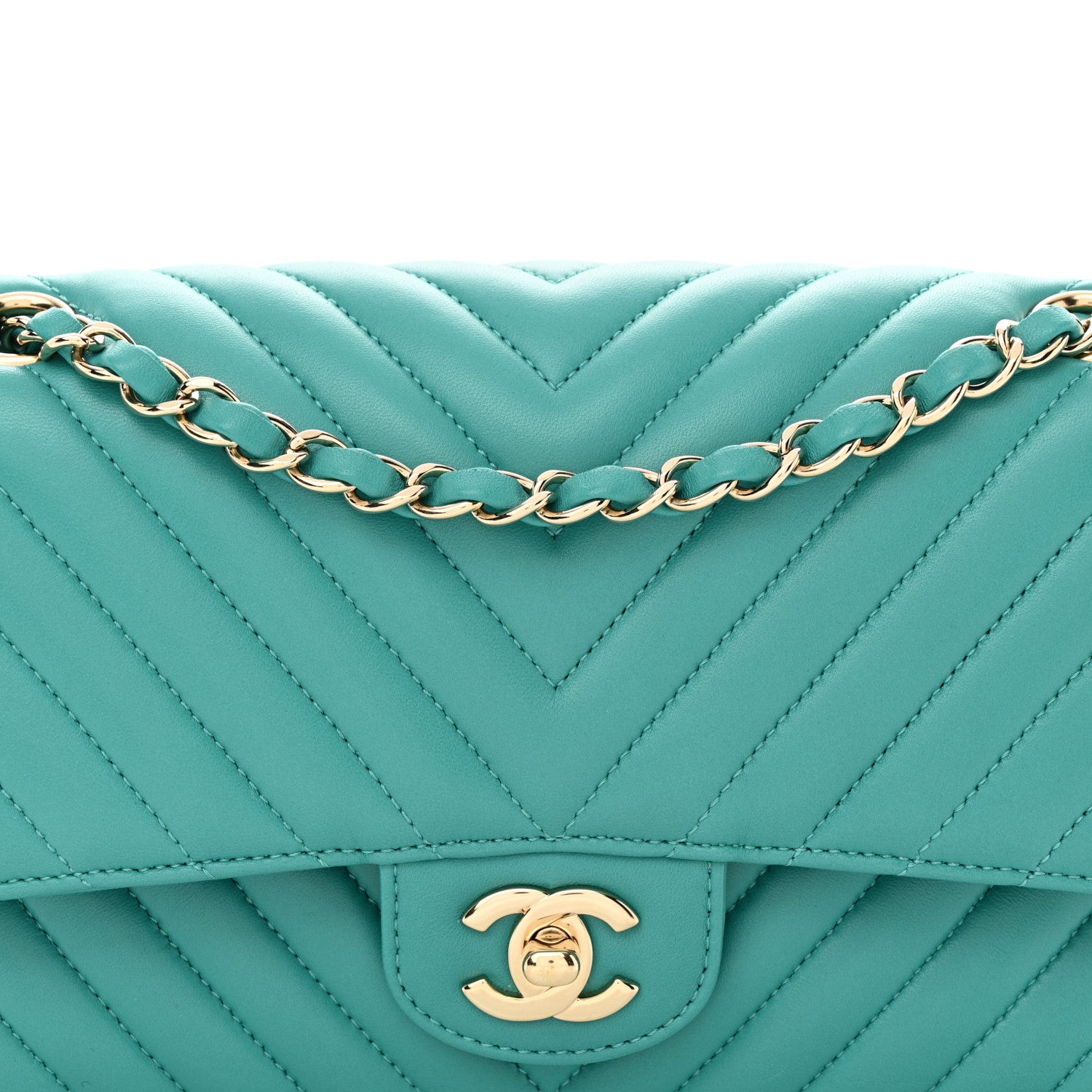 Chanel Lambskin Chevron Quilted Medium Double Flap Turquoise 8 of 13
