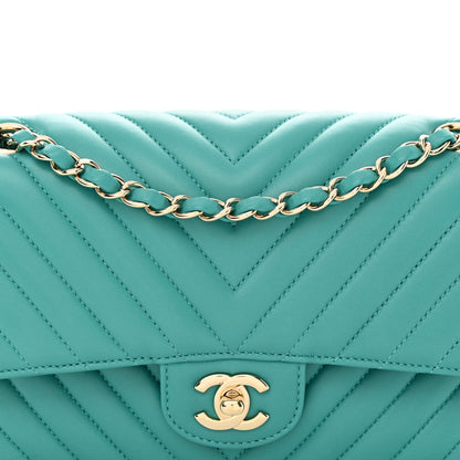 Chanel Lambskin Chevron Quilted Medium Double Flap Turquoise 8 of 13