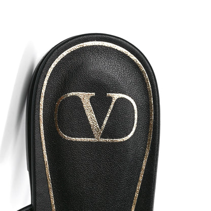 Valentino Garavani Calfskin Roman Stud Flat Slide Sandals 36.5 Black 7 of 9
