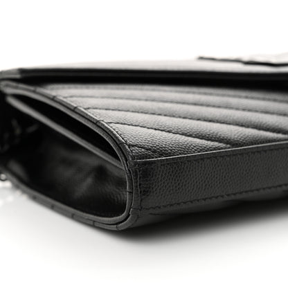 Saint Laurent Grain De Poudre Matelasse Chevron Monogram Monochrome Chain Wallet Black 9 of 11