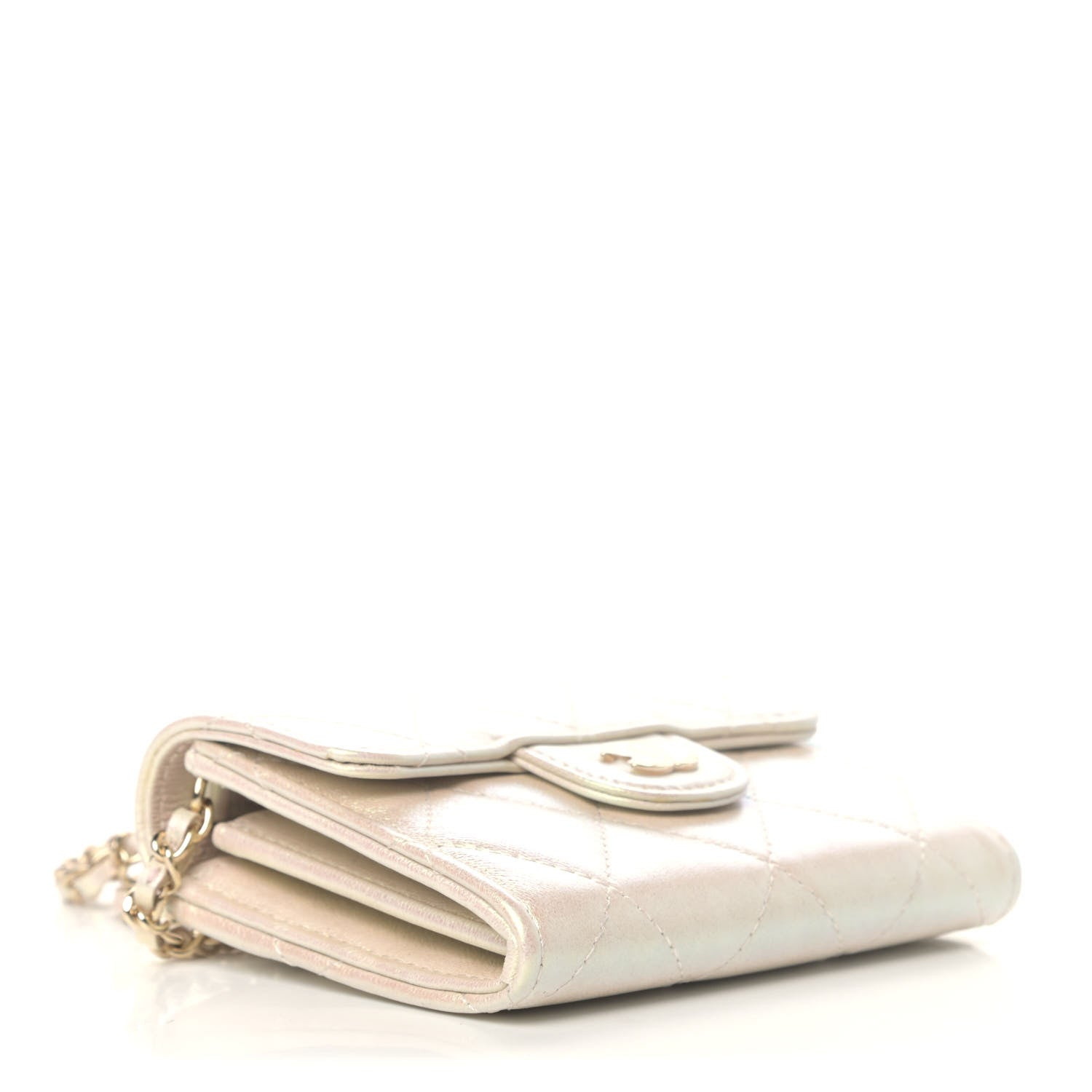 Chanel Iridescent Lambskin Quilted Flap Card Holder On Chain Ivory 3 of 4