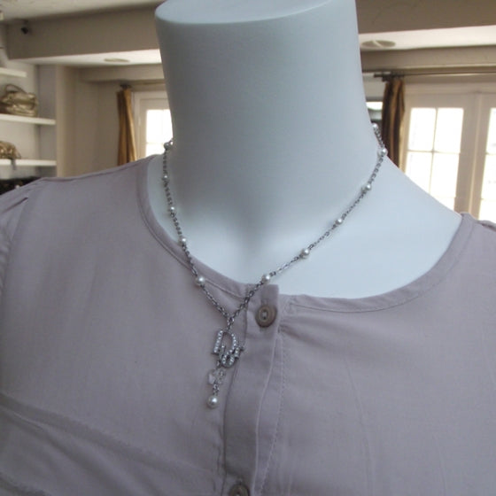 Pearl Crystal Necklace Silver