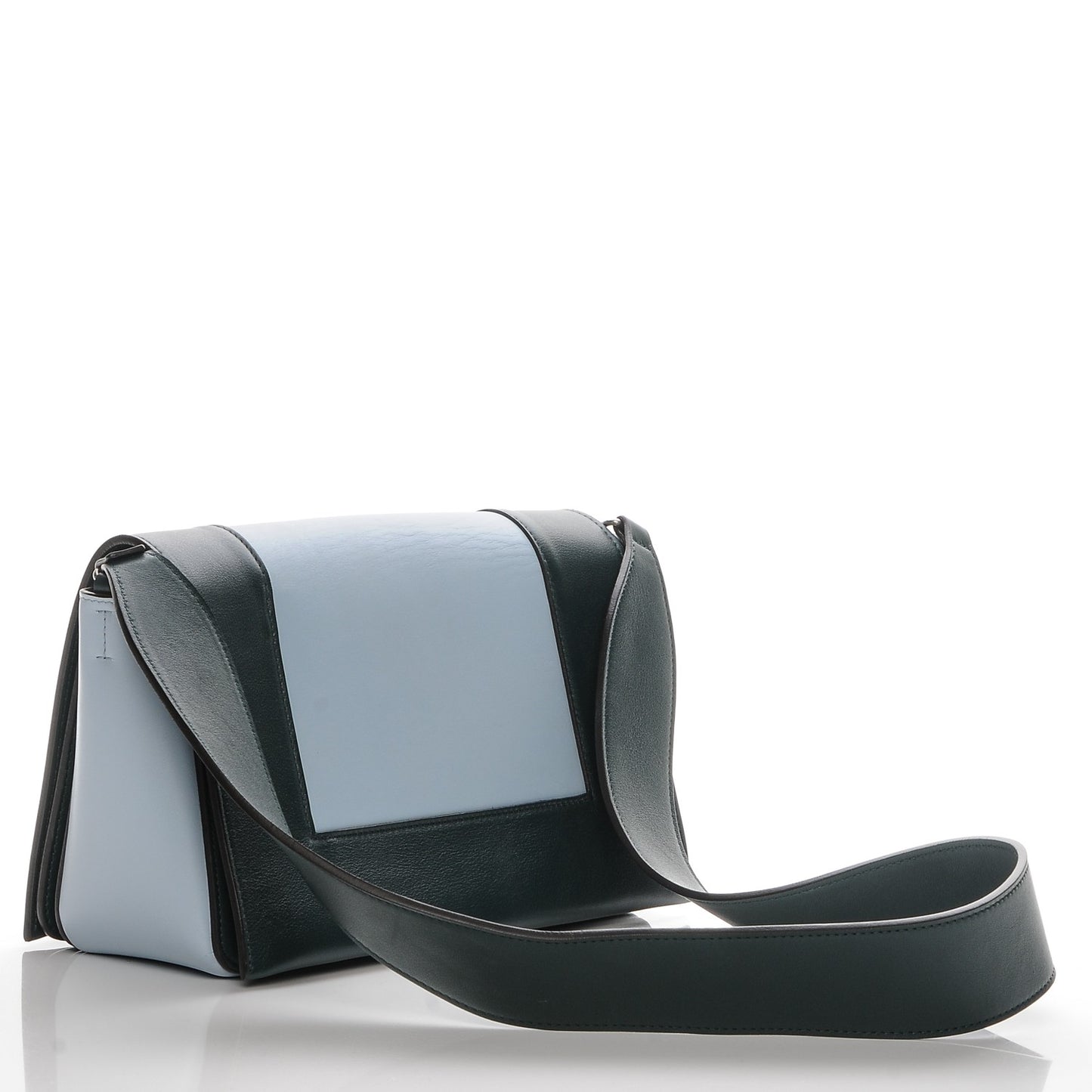 Shiny Smooth Calfskin Medium Frame Shoulder Bag Black Dark Green Mineral