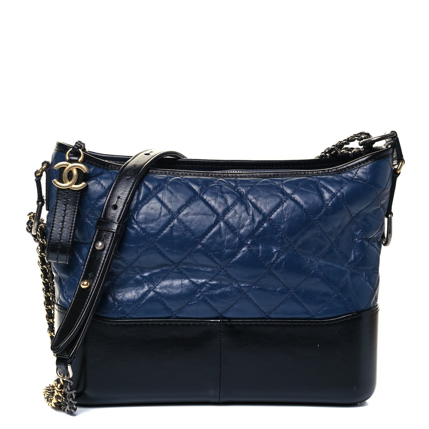 Aged Calfskin Quilted Medium Gabrielle Hobo Navy Black