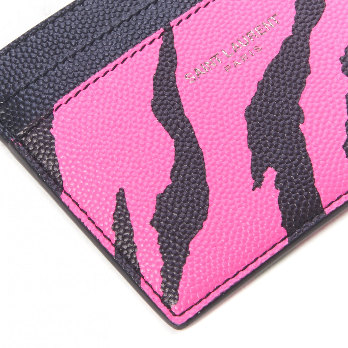 Calfskin Zebra Print Credit Card Case Fuchsia Black
