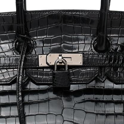 Hermes Shiny Porosus Crocodile Birkin 35 Black 7 of 7