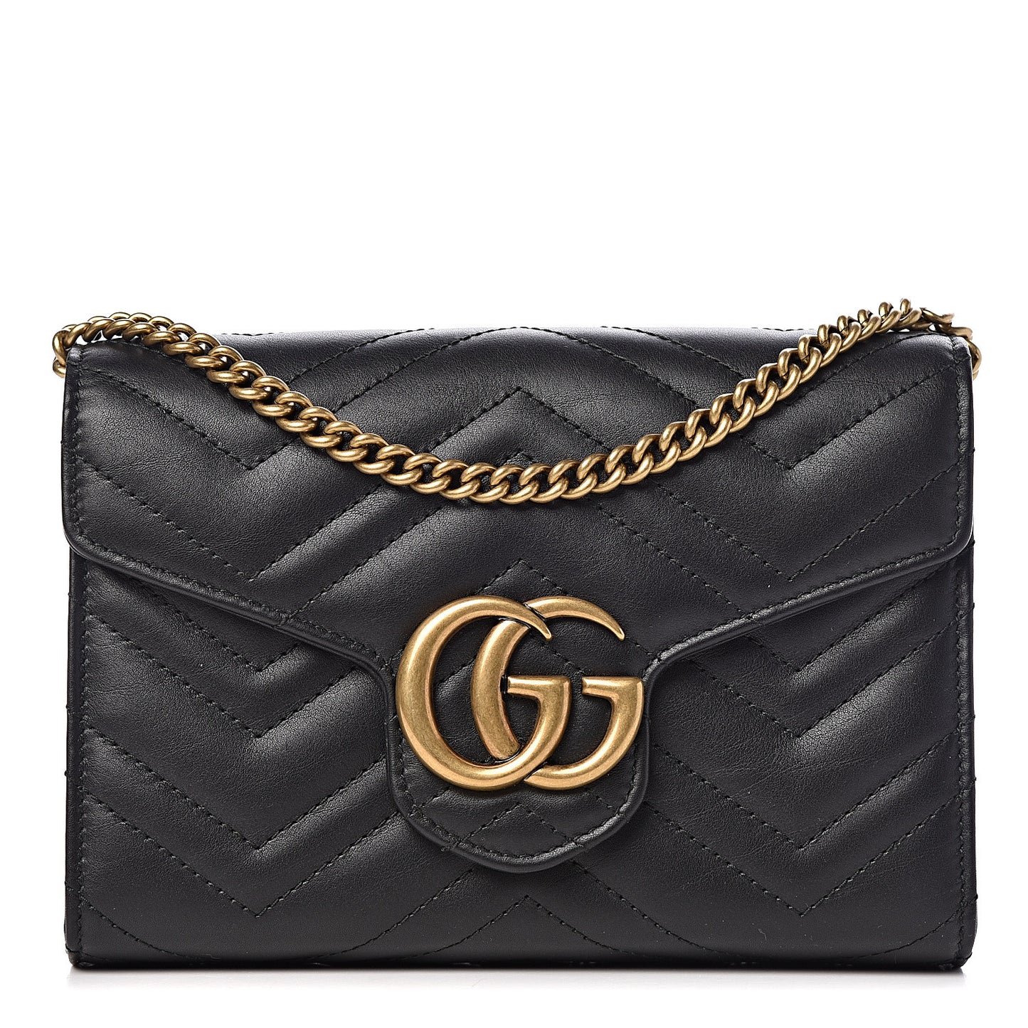 Calfskin Matelasse GG Marmont Chain Wallet Black