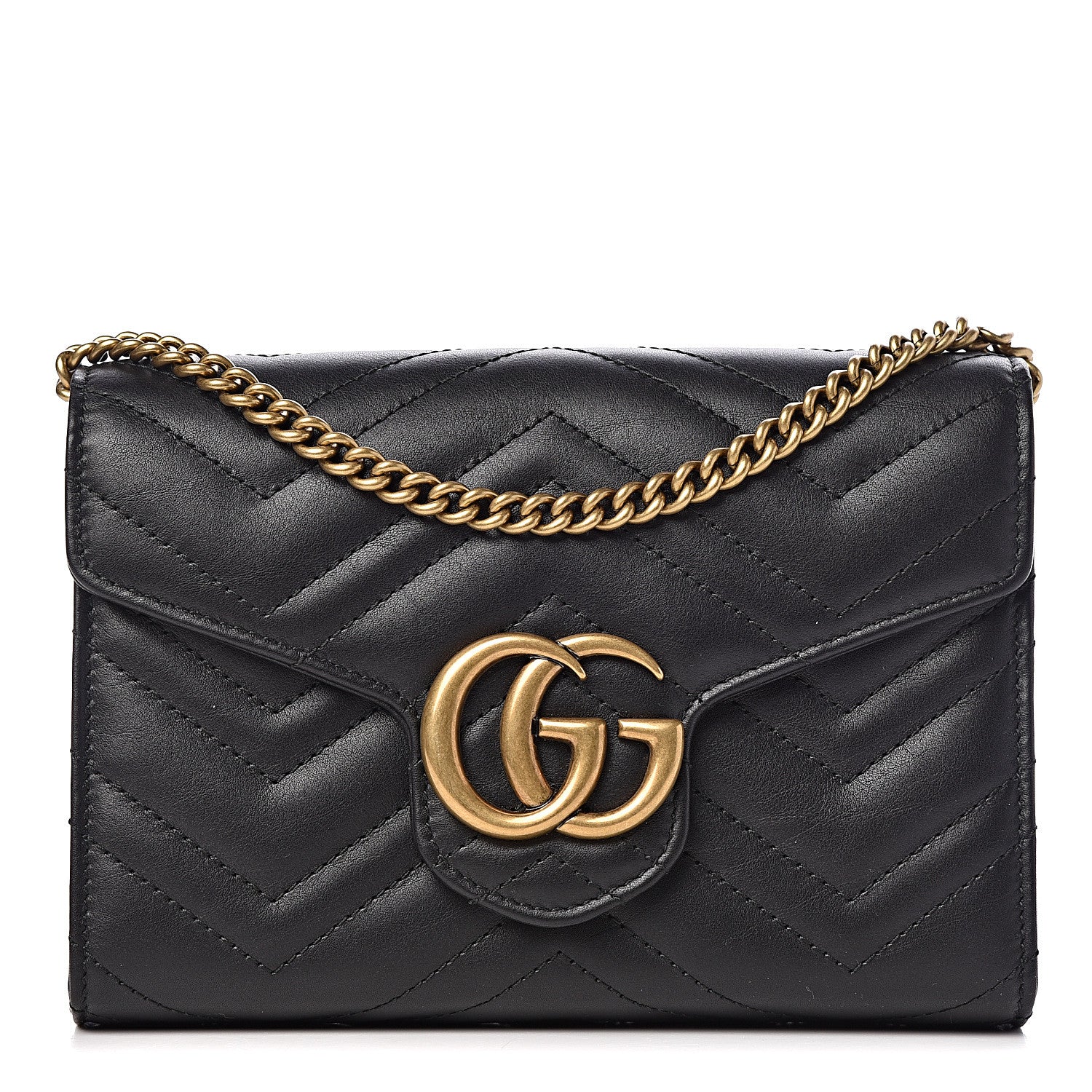 Gucci Calfskin Matelasse GG Marmont Chain Wallet Black 1 of 13