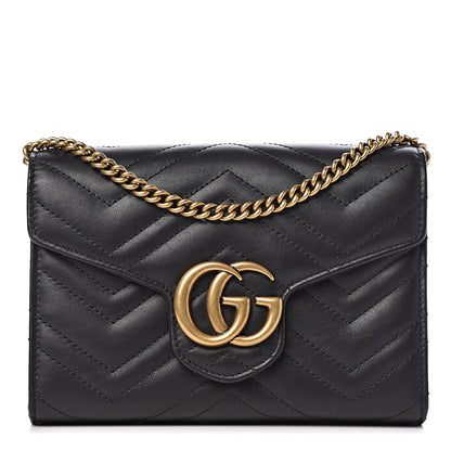 Gucci Calfskin Matelasse GG Marmont Chain Wallet Black 1 of 13